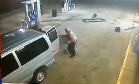 Security camera video captured the theft as the suspects are seen attaching a chain to an ATM inside the store and pulling it out with the van.