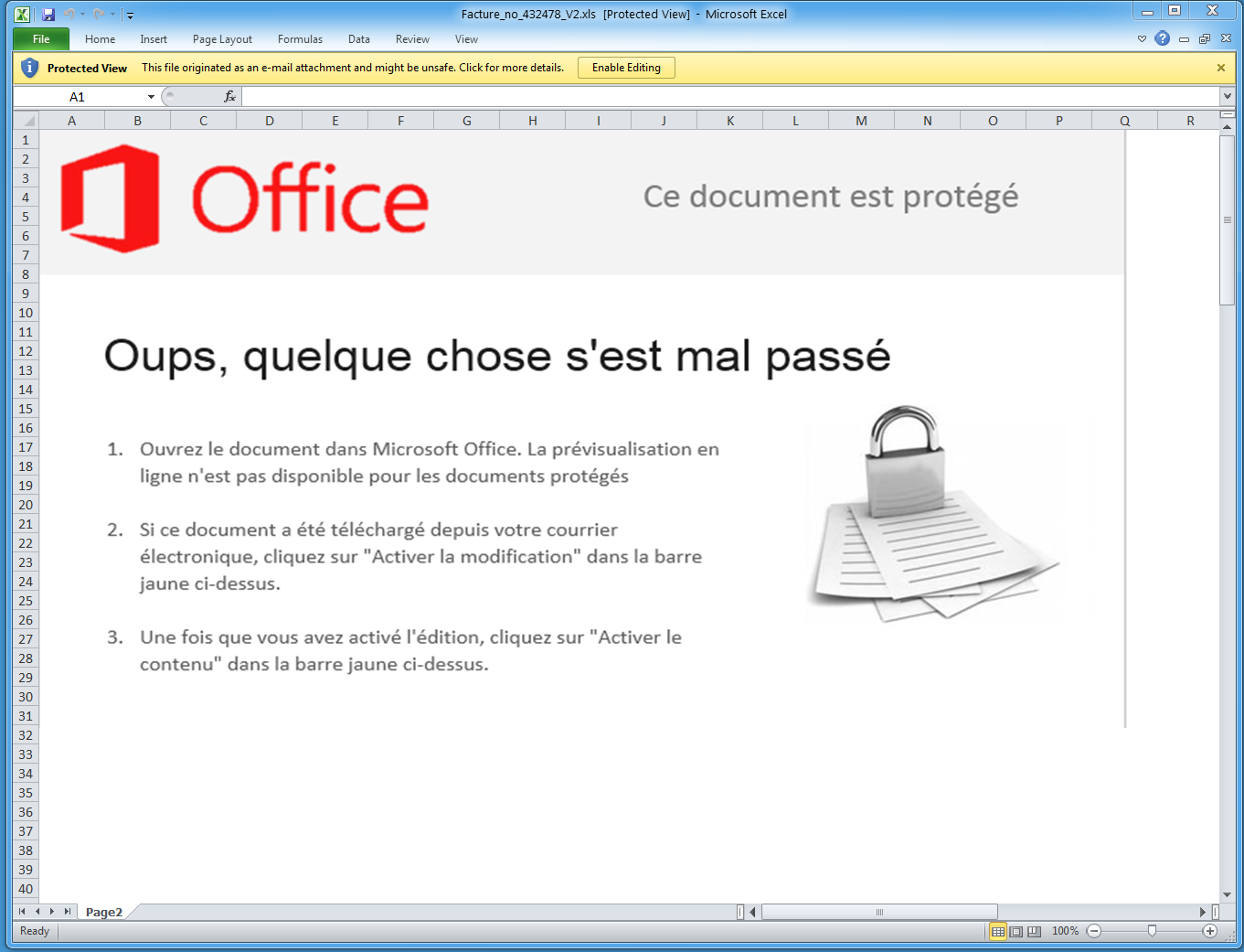 Microsoft Excel attachment using French language and targeting Canada.