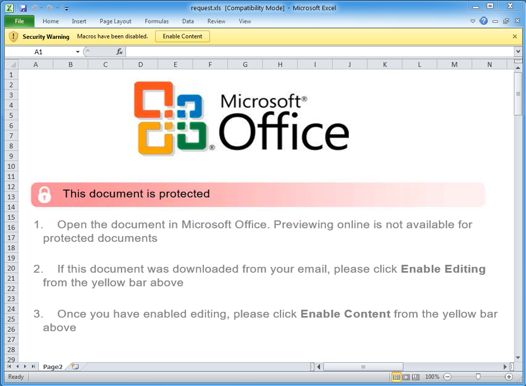 Microsoft Excel spreadsheet with embedded Get2 downloader